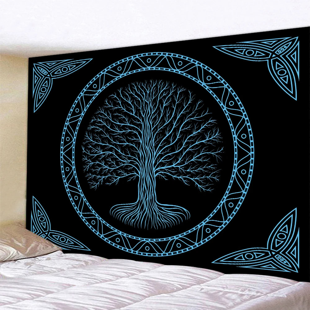 Viking mystical symbol home decoration tapestry psychedelic scene tapestry Bohemian Upholstered Sofa carpet witchcraft yoga mat