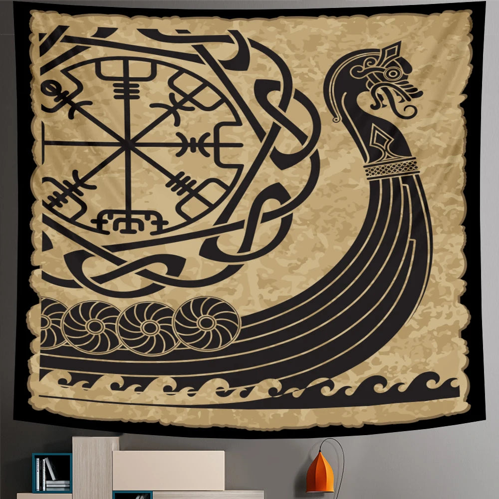 Viking mystical symbol home decoration tapestry psychedelic scene tapestry Bohemian Upholstered Sofa carpet witchcraft yoga mat