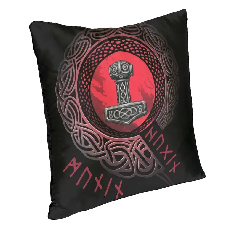 Viking Runes Thor Mjolnir Cushion Covers 40x40 Soft Norse Valhalla Odin Pillow Case for Sofa Car Square Pillowcase Decoration