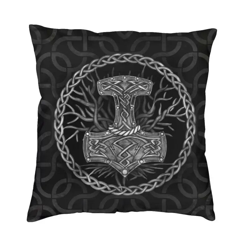 Viking Runes Thor Mjolnir Cushion Covers 40x40 Soft Norse Valhalla Odin Pillow Case for Sofa Car Square Pillowcase Decoration