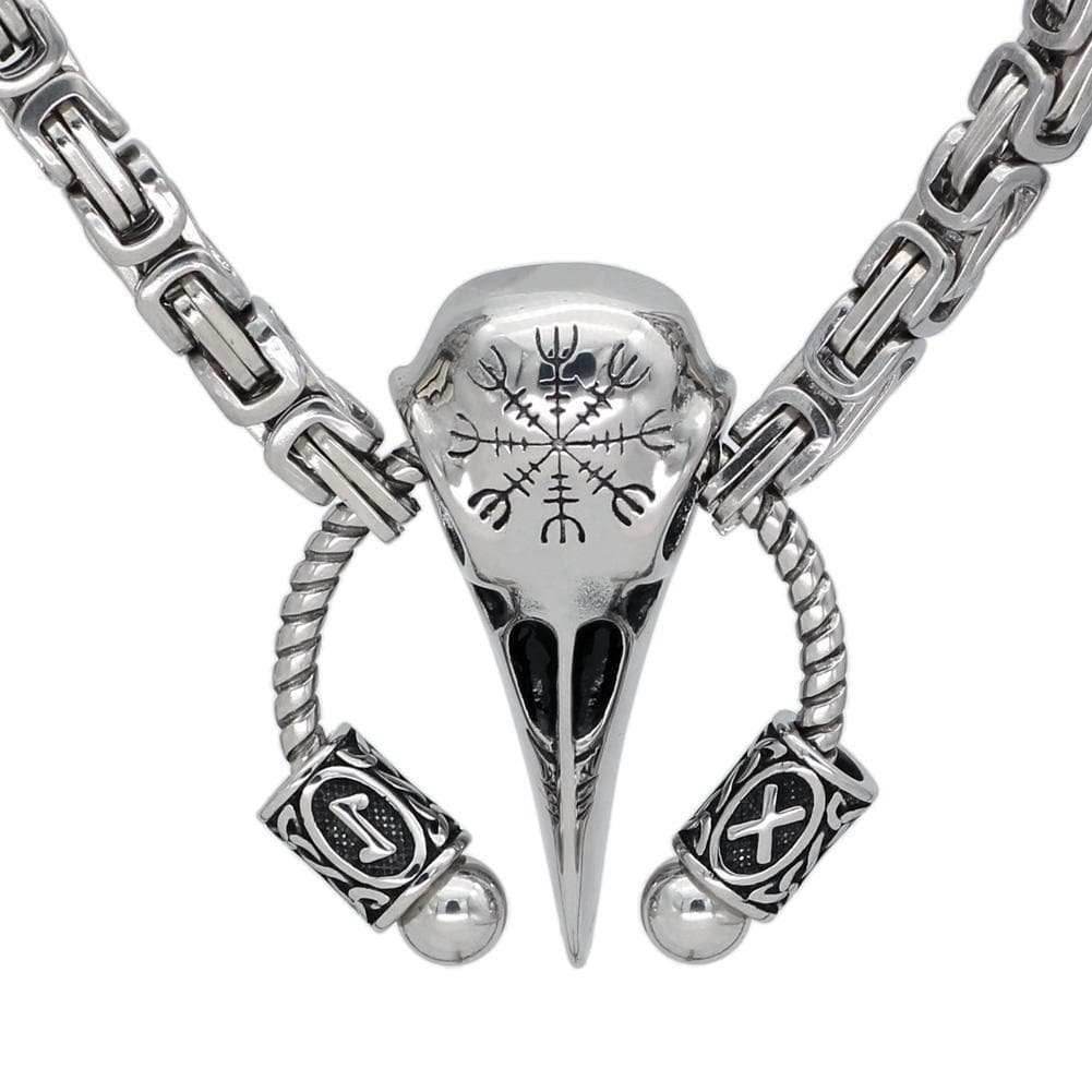 Vikings Runic Raven Skull King Chain Stainless Steel Necklace - 50 CM / 20 Inches
