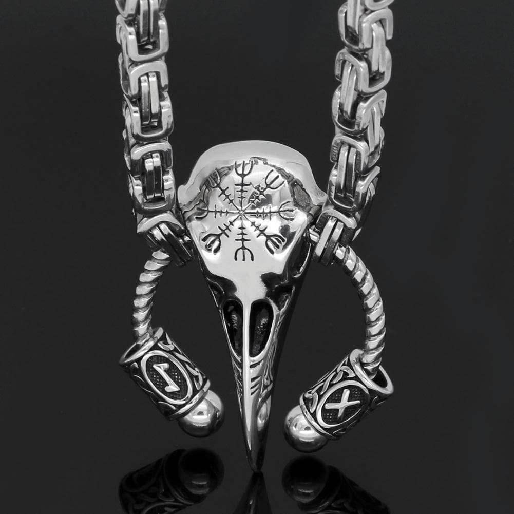 Vikings Runic Raven Skull King Chain Stainless Steel Necklace - 50 CM / 20 Inches