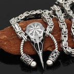 Vikings Runic Raven Skull King Chain Stainless Steel Necklace - 50 CM / 20 Inches