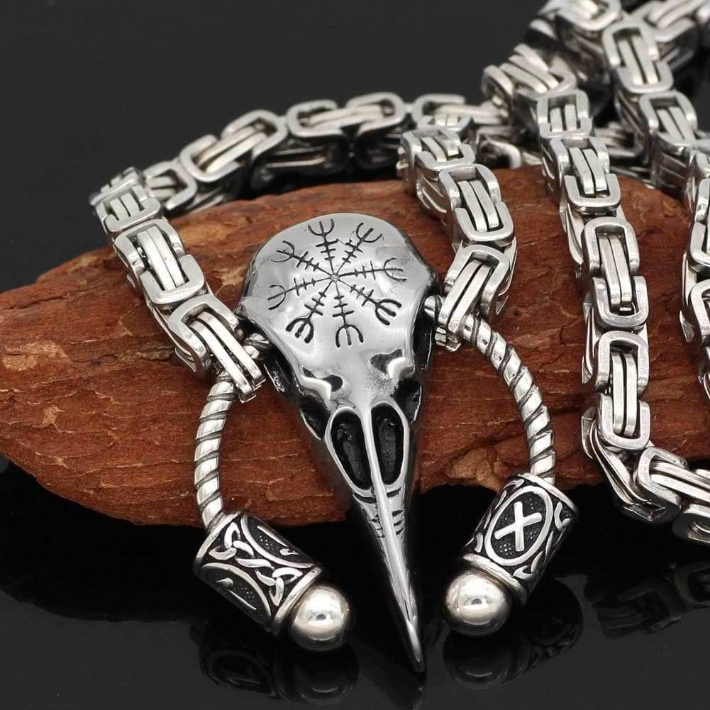 Vikings Runic Raven Skull King Chain Stainless Steel Necklace - 50 CM / 20 Inches