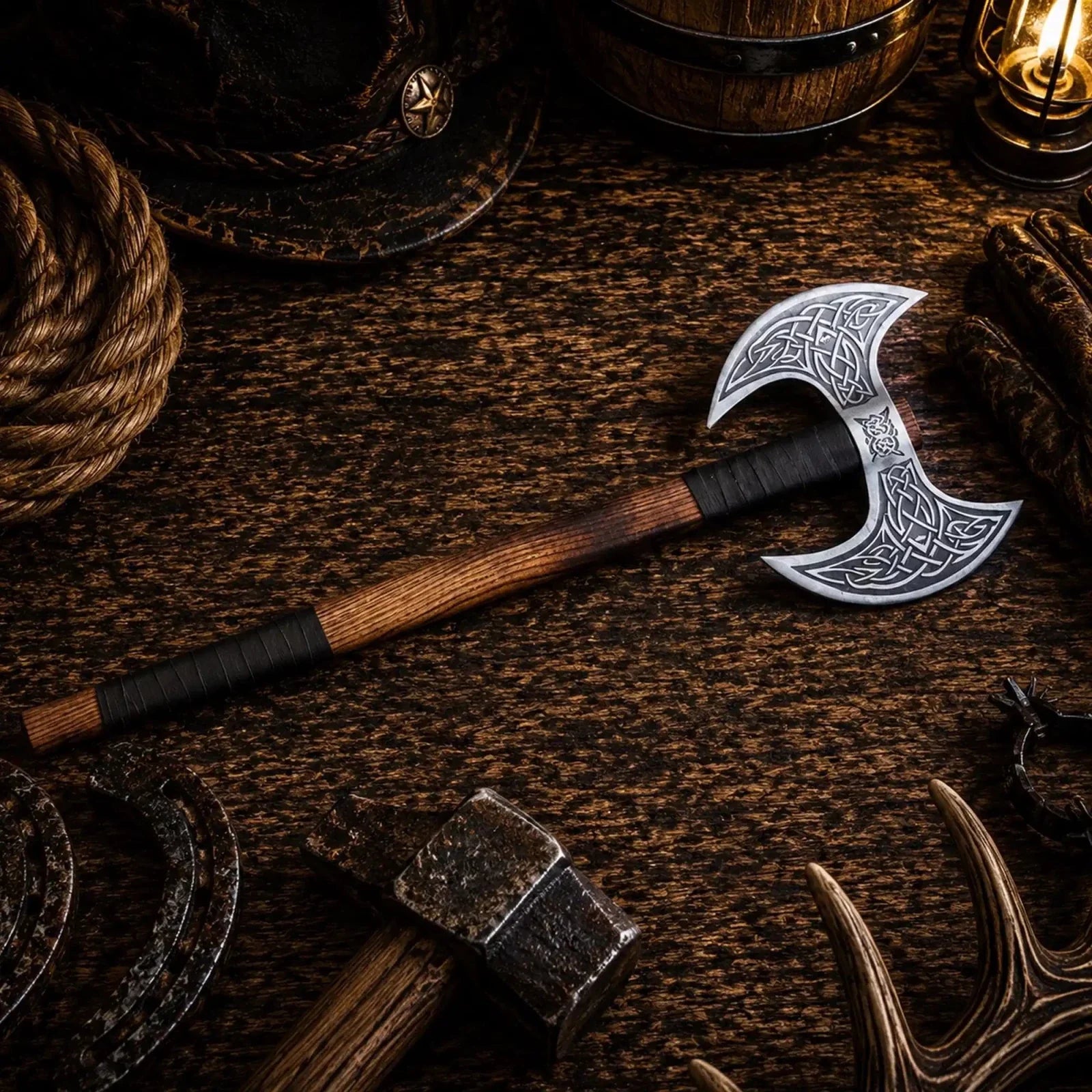 Viking Style Double-Headed Battle Axe – Hand Forged Carbon Steel