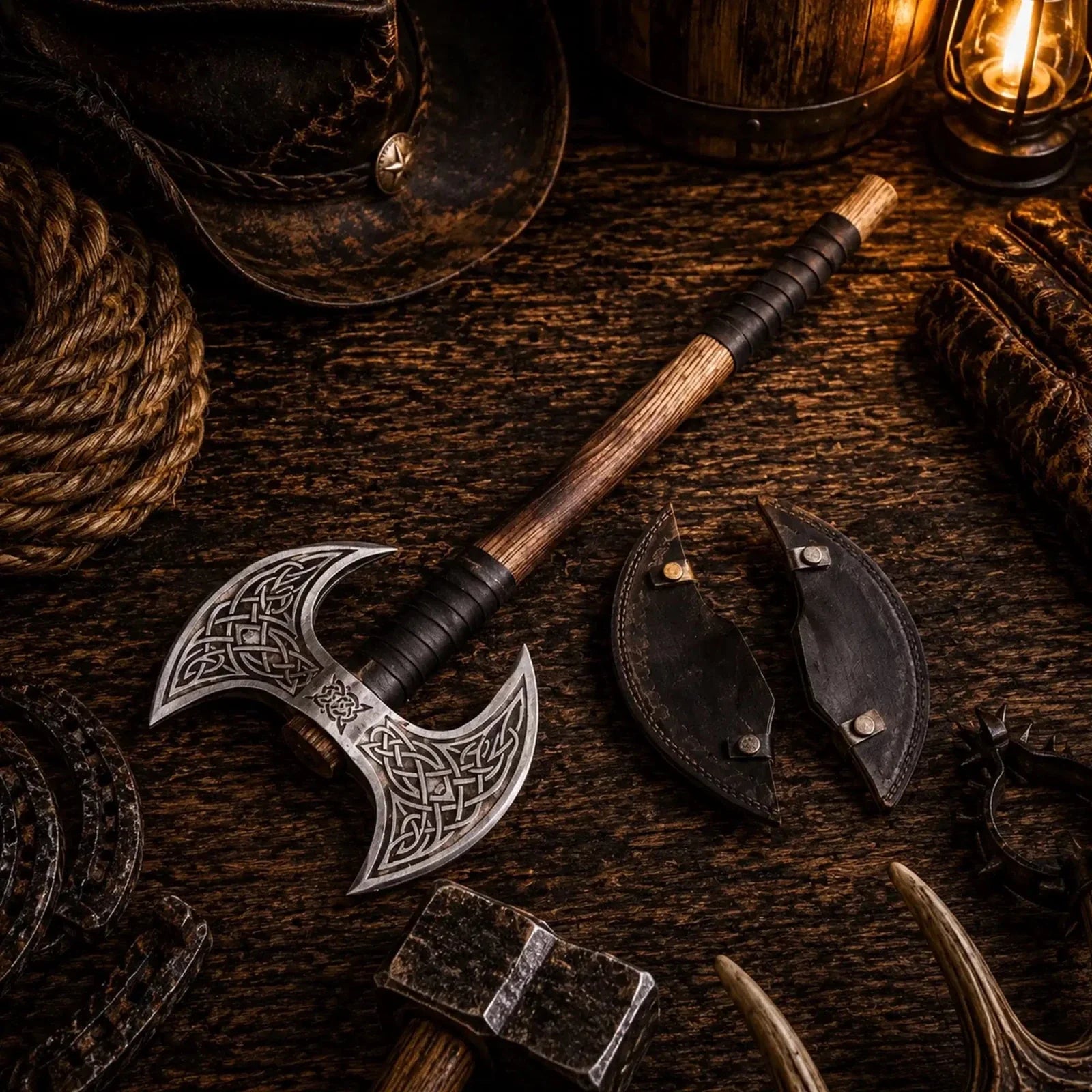 Viking Style Double-Headed Battle Axe – Hand Forged Carbon Steel