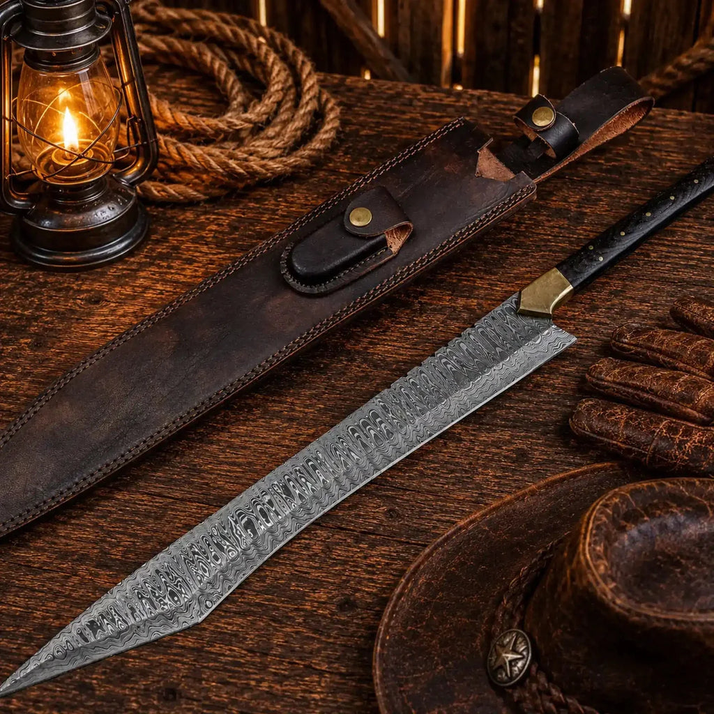 Viking Sword Damascus Steel Hand Forged with Leather Sheath