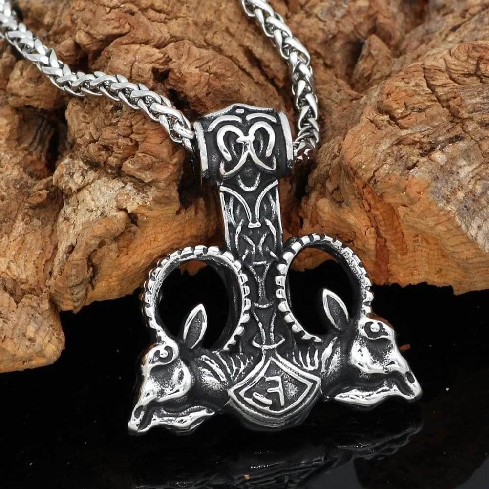 Vikings Thor's Rams Mjolnir Stainless Steel Necklace - 50 CM / 20 Inches