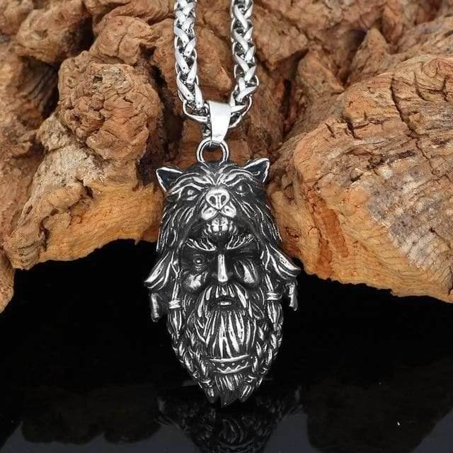Viking Odin Wolf Head Necklace - 