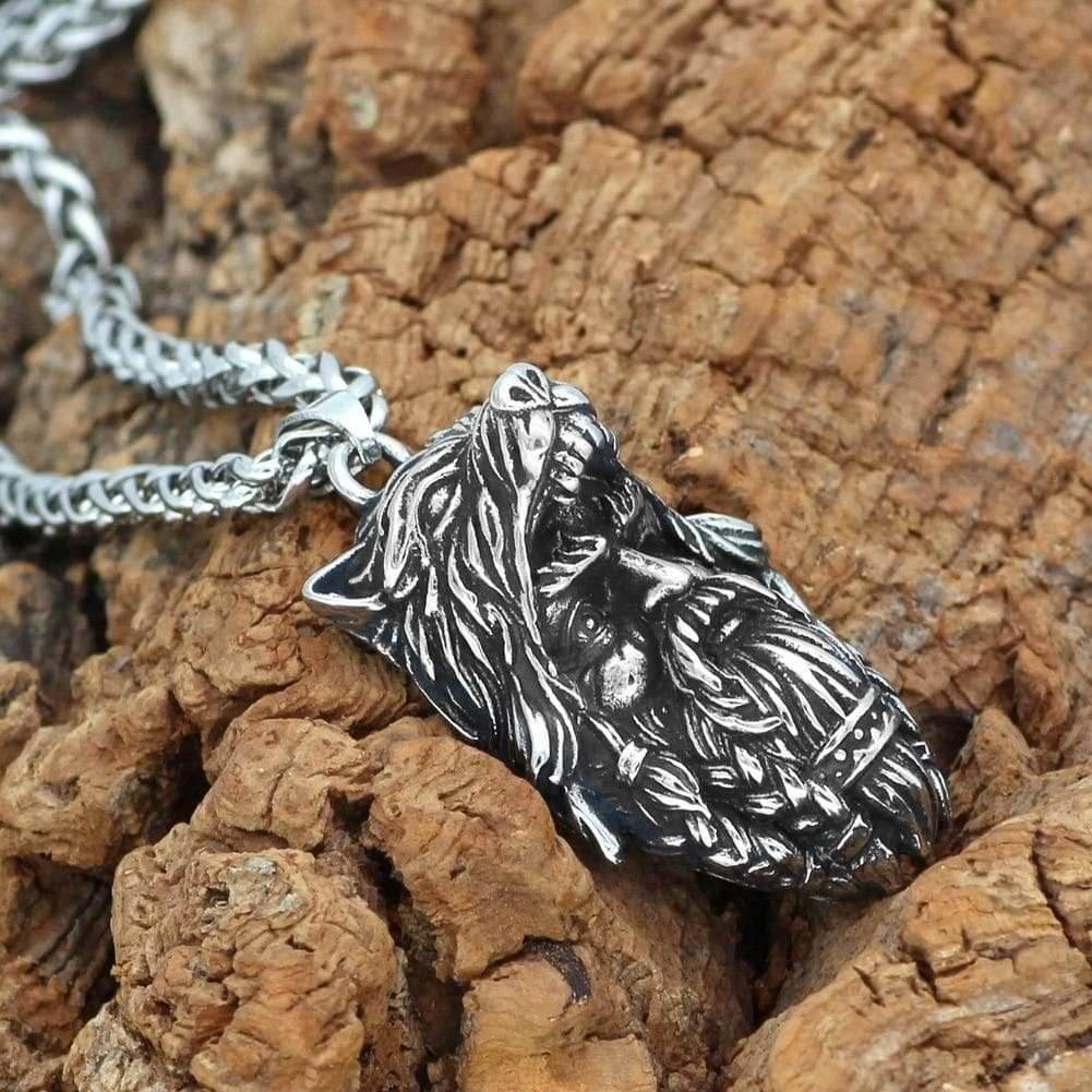 Viking Odin Wolf Head Necklace - 