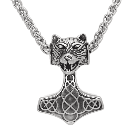 Vikings Bear Head Mjolnir Pendant Necklace - 