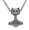Vikings Bear Head Mjolnir Pendant Necklace - 
