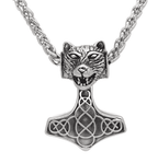 Vikings Bear Head Mjolnir Pendant Necklace - 