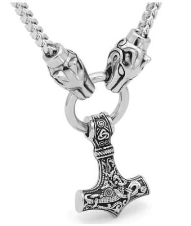 Vikings Mjolnir and Fenrir Pendant Necklace - 