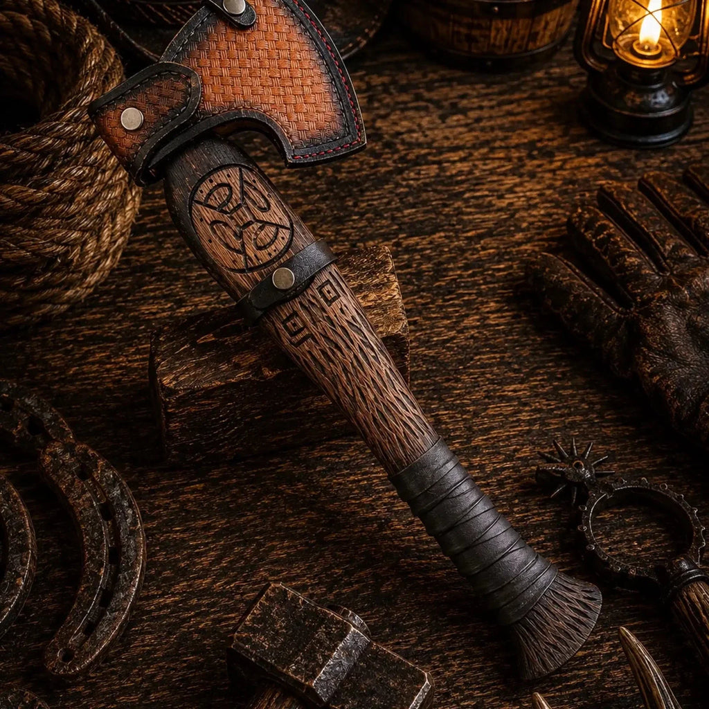 Vindflaug Viking Axe – Hand Forged 1095 Carbon Steel & Leather Grip