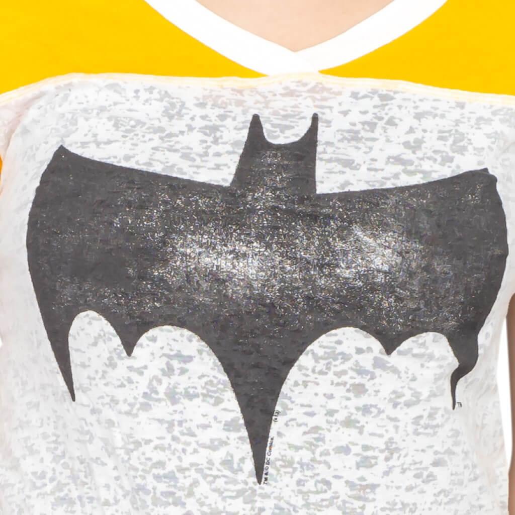 Vintage Batman Logo Juniors Burnout T-shirt with Striped Sleeves