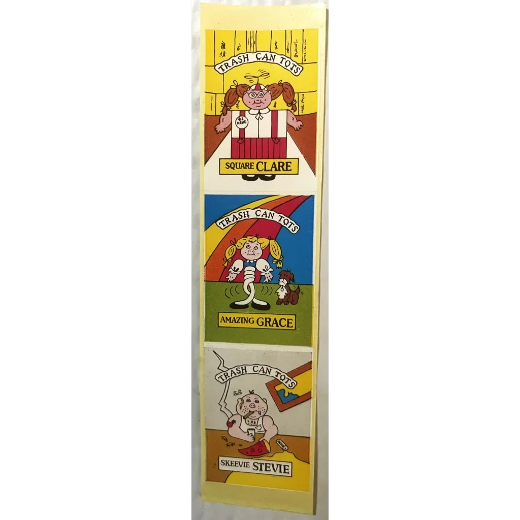 Vintage 1980s Trash Can Tots Complete Series Stickers 🗑️ NOS Vending Set, 10 Strips / 30 Characters