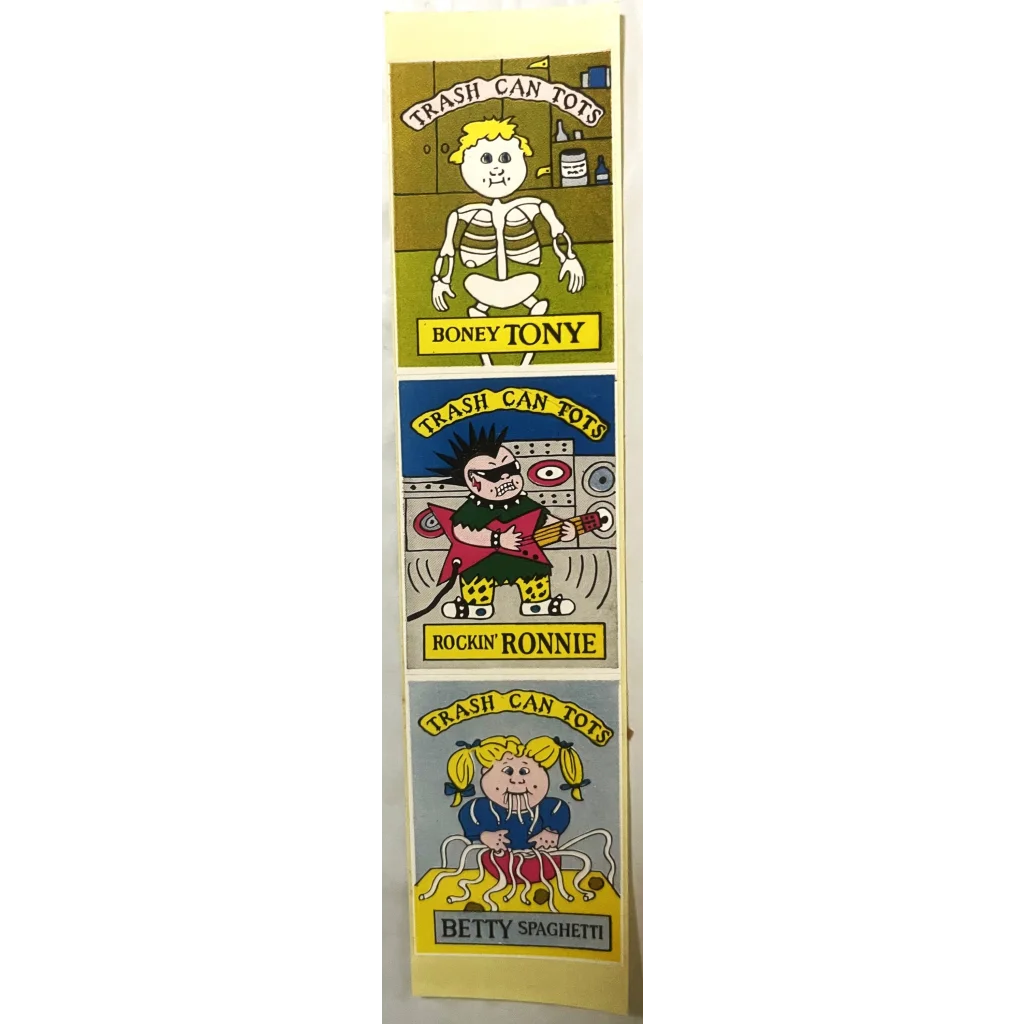 Vintage 1980s Trash Can Tots Complete Series Stickers 🗑️ NOS Vending Set, 10 Strips / 30 Characters