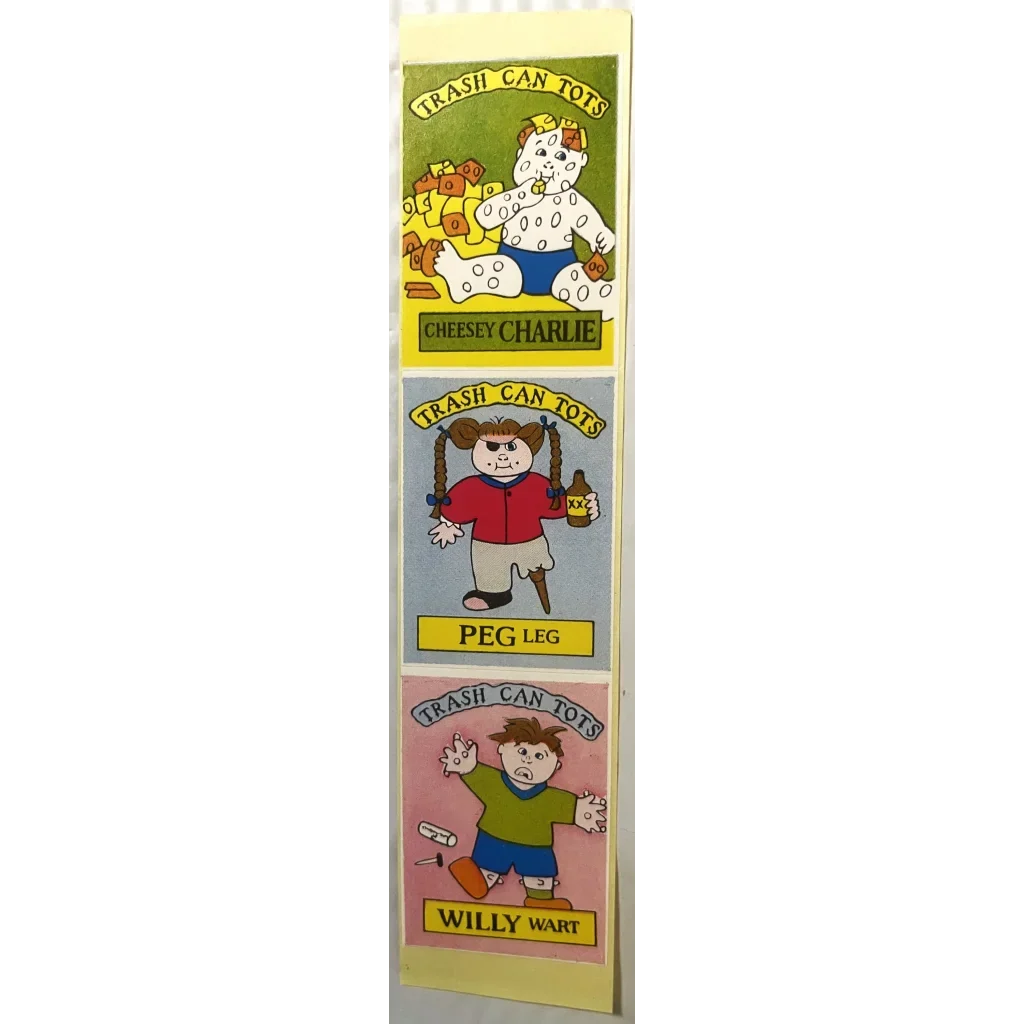 Vintage 1980s Trash Can Tots Complete Series Stickers 🗑️ NOS Vending Set, 10 Strips / 30 Characters