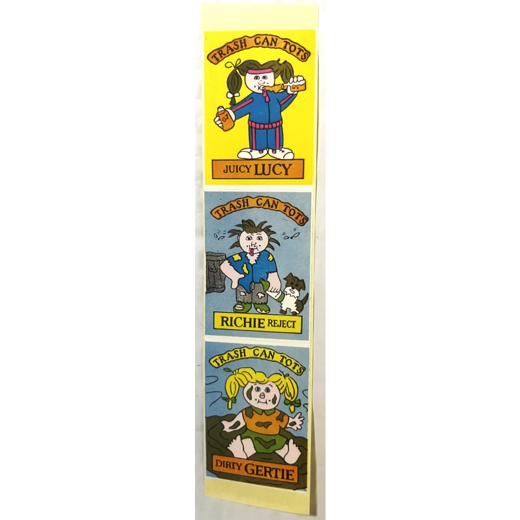 Vintage 1980s Trash Can Tots Complete Series Stickers 🗑️ NOS Vending Set, 10 Strips / 30 Characters