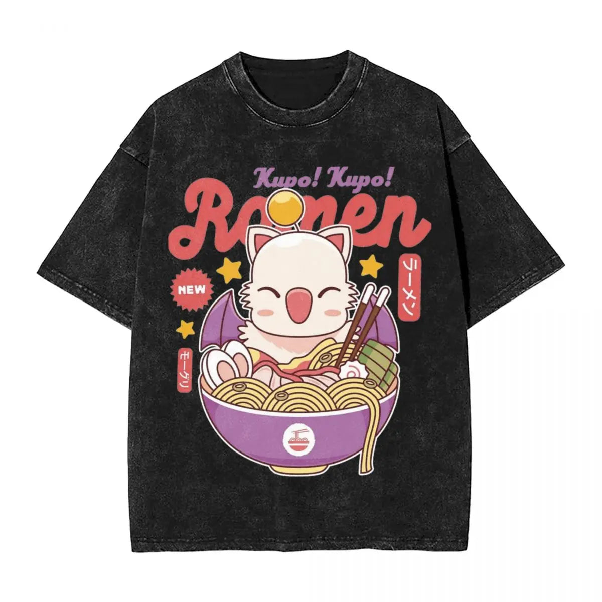 Washed T Shirt Moogle Kupo Ramen Game Final Fantasy XIVT Hip Hop Cool T-Shirts Oversize Streetwear Graphic Tee Shirt Men Women