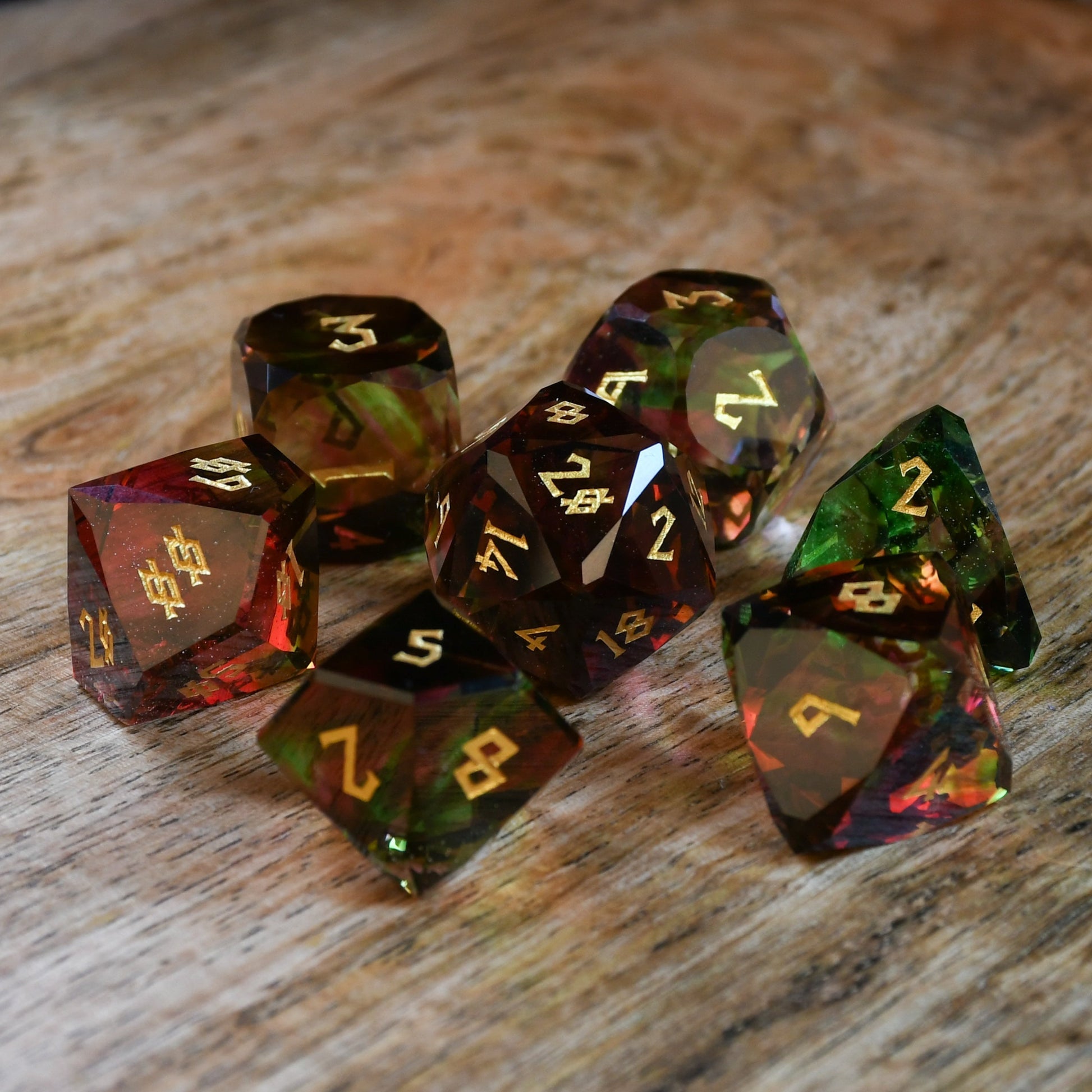 Watermelon Multifaceted Glass Dice Set