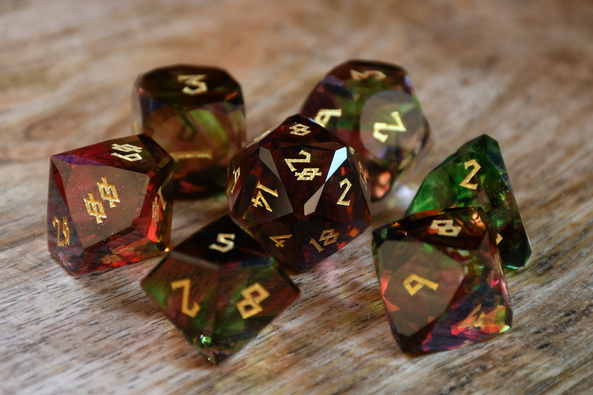 Watermelon Multifaceted Glass Dice Set