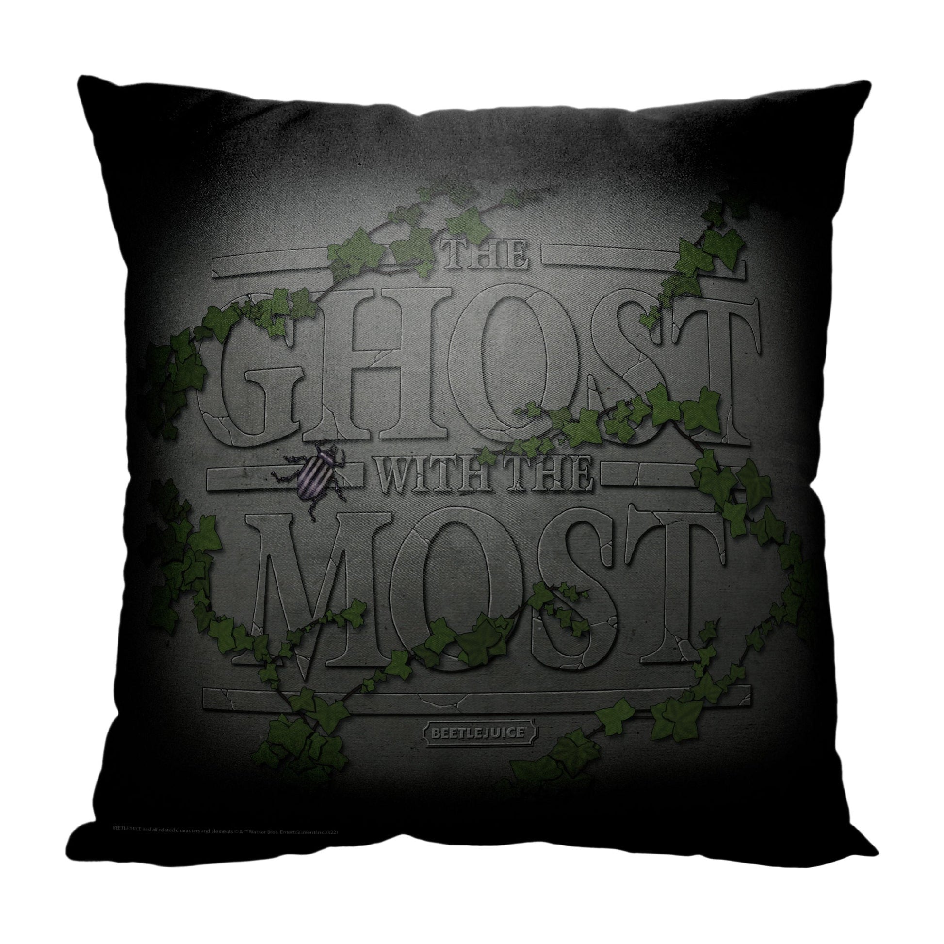 WB-Beetlejuice, Ghostly Gravestone, Printed Throw Pillow, 18"x18"