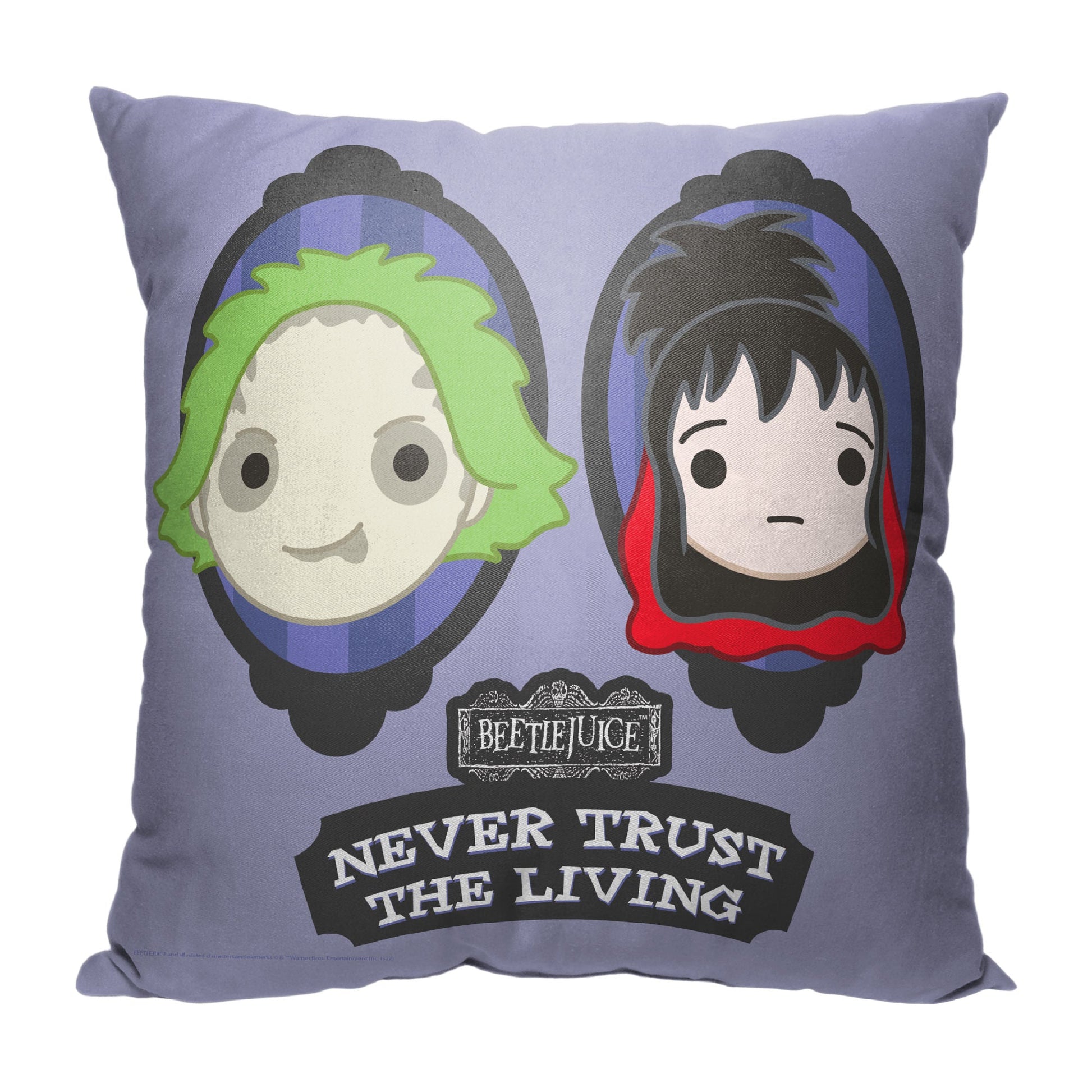 WB-Beetlejuice, Never Trust the Living Printed Throw Pillow, 18"x18"