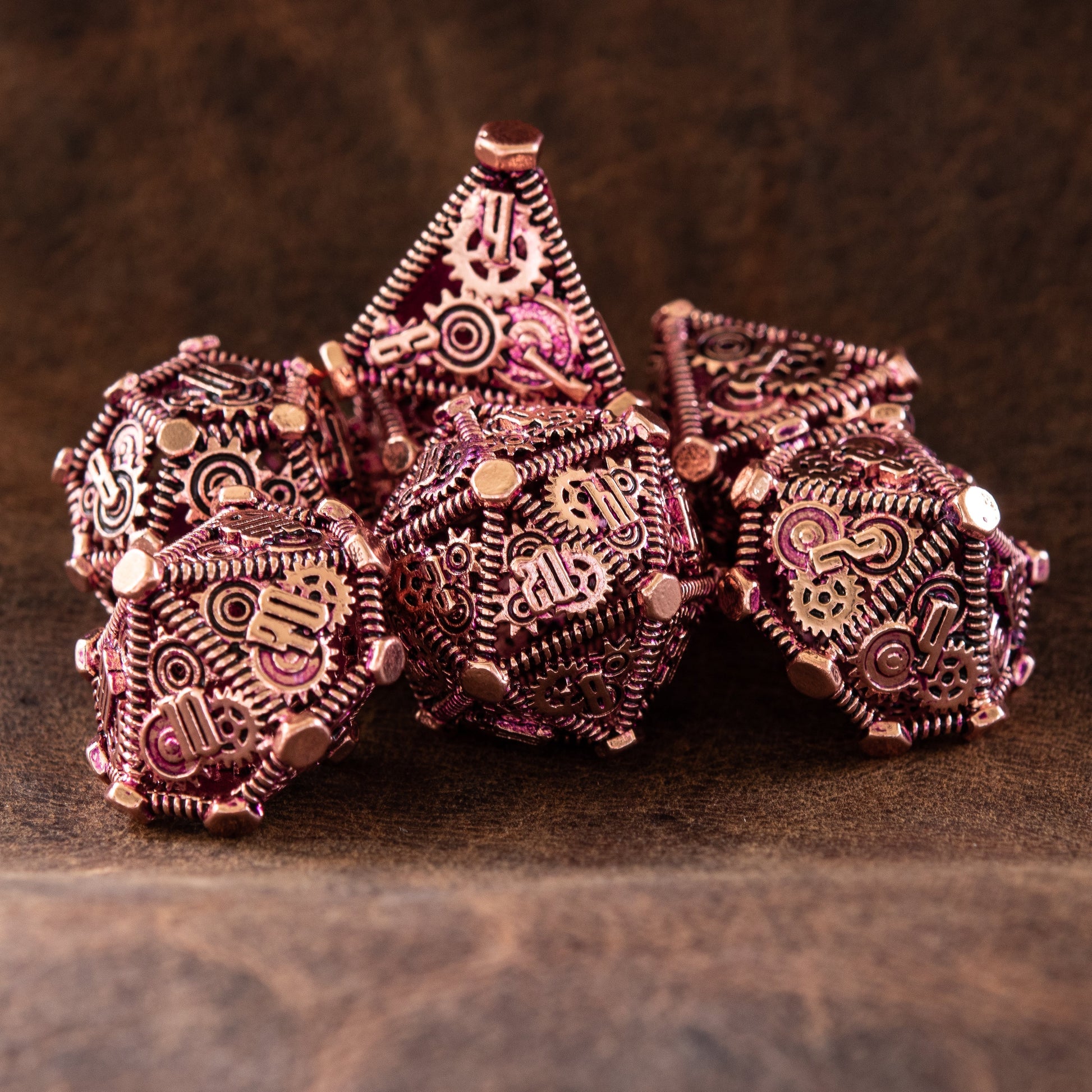 Weird West Wasteland Hollow Metal Dice Set - Purple and Bronze