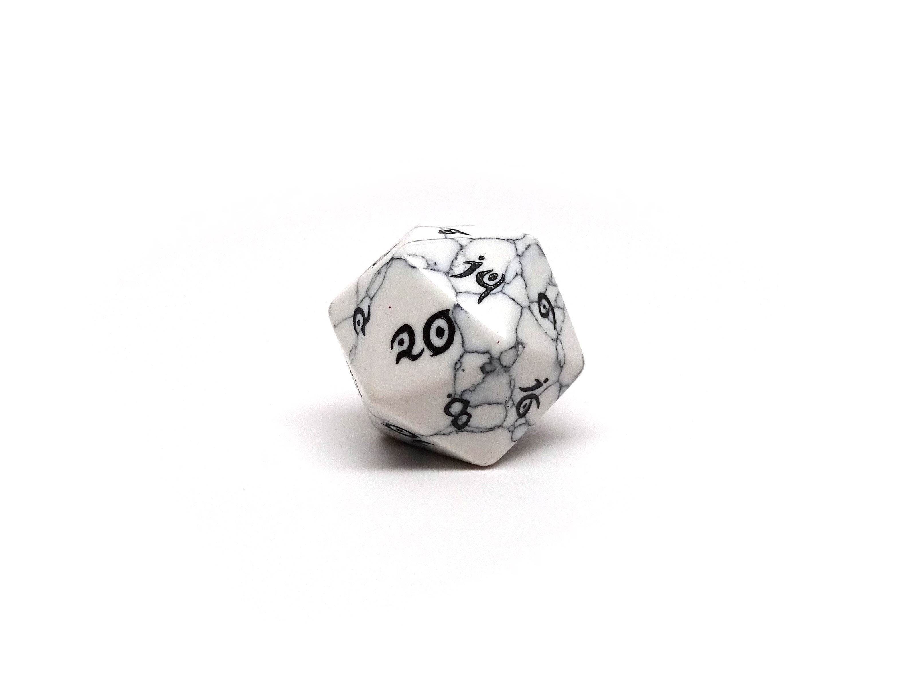 White Howlite D20 - Elvenkind Font - 