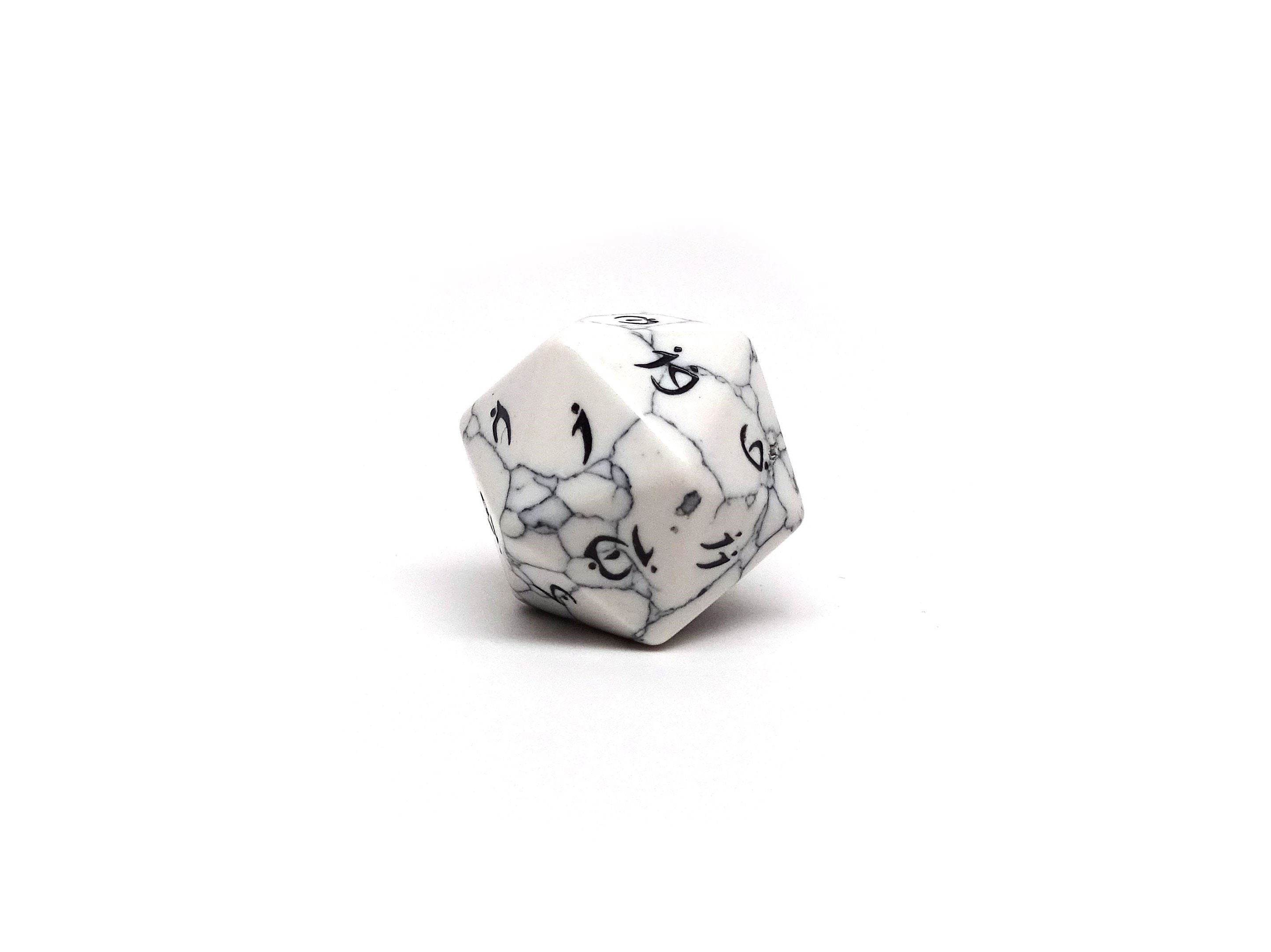 White Howlite D20 - Elvenkind Font - 