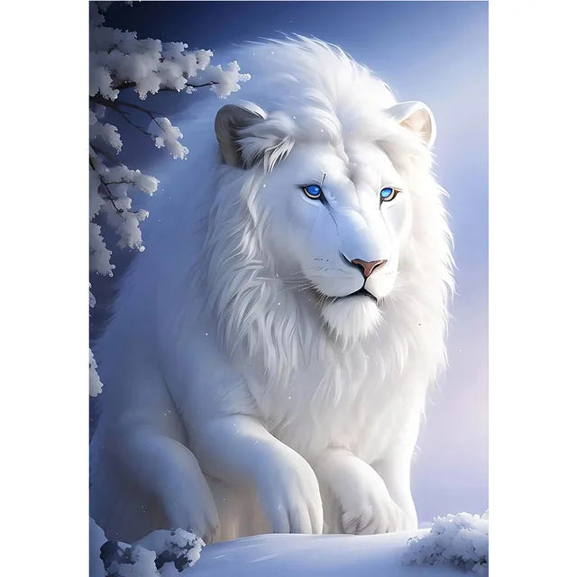 White Lion Diamond Painting New Snow Animal Landscape Full Diamond Mosaic Embroidery Square/Round Drill Rhinestone Decor WE1231