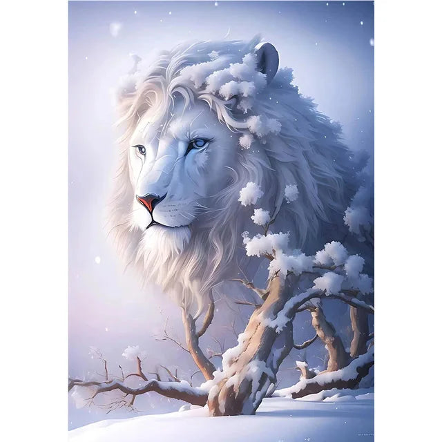 White Lion Diamond Painting New Snow Animal Landscape Full Diamond Mosaic Embroidery Square/Round Drill Rhinestone Decor WE1231