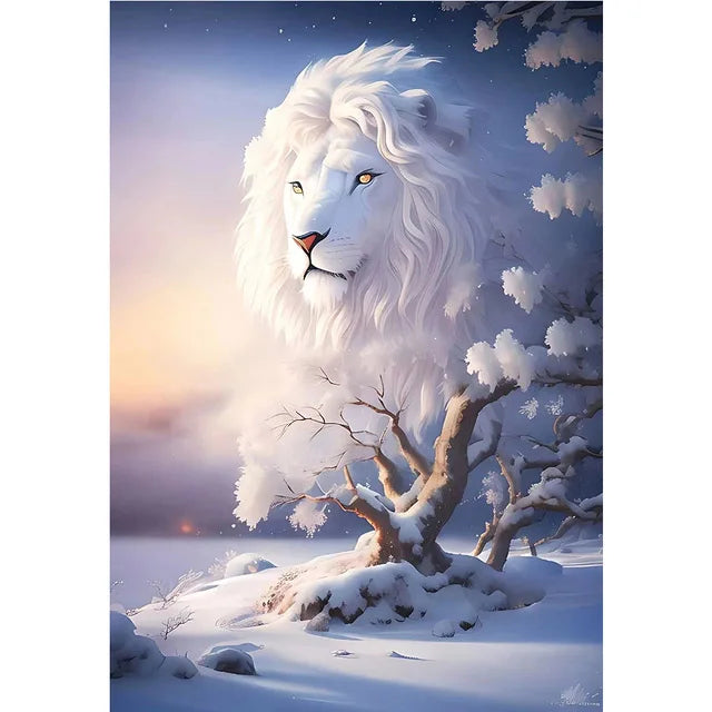 White Lion Diamond Painting New Snow Animal Landscape Full Diamond Mosaic Embroidery Square/Round Drill Rhinestone Decor WE1231