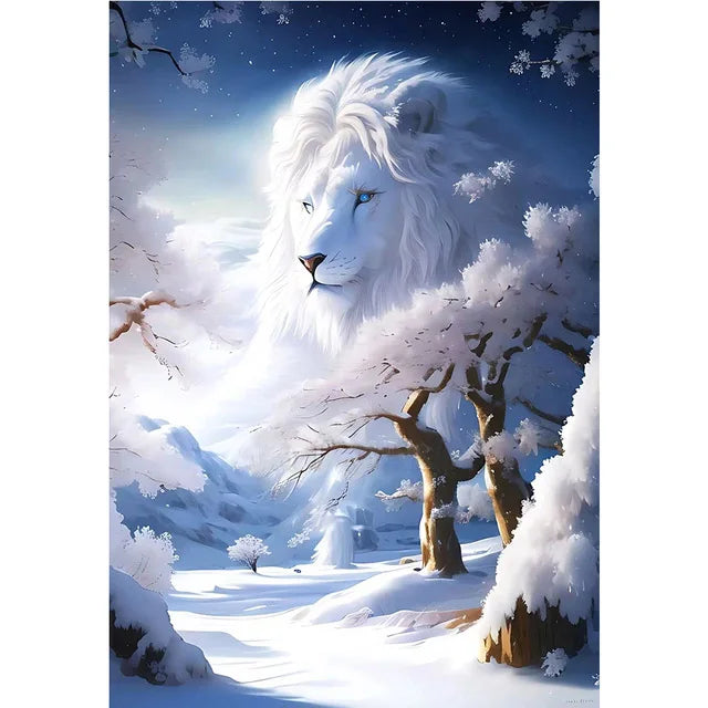 White Lion Diamond Painting New Snow Animal Landscape Full Diamond Mosaic Embroidery Square/Round Drill Rhinestone Decor WE1231