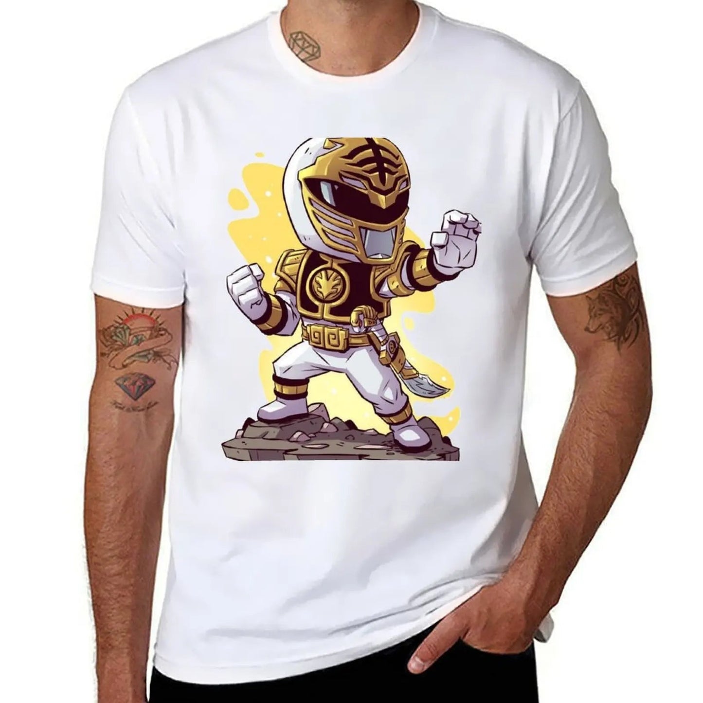 White Power Ranger T-Shirt oversized kawaii clothes plain mens plain t shirts