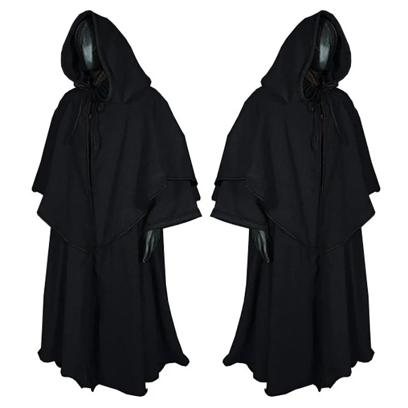 Windproof Trench Chic Winter Long Cape Poncho Gothic Mens Monk Cos Hooded Medieval Vintage Loose Black Cloak Coats S-XXXXXL