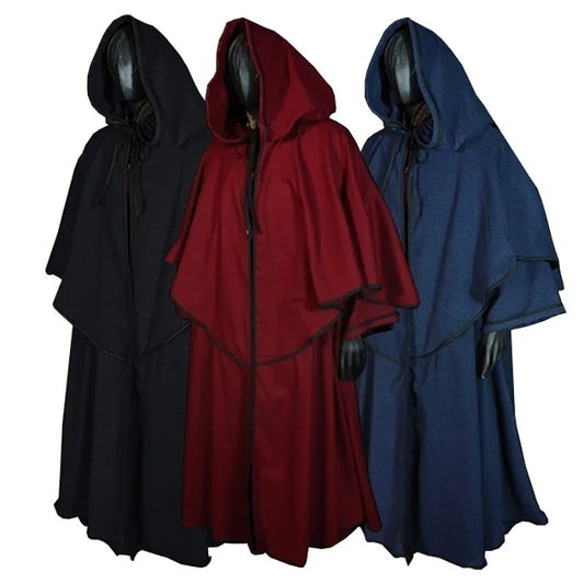 Windproof Trench Chic Winter Long Cape Poncho Gothic Mens Monk Cos Hooded Medieval Vintage Loose Black Cloak Coats S-XXXXXL