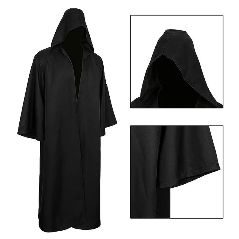 Witch Long Shirt Hooded Black Robe Halloween Cloak Cosplay Costumes Adults and Kids Scary Ghost Play Cloak Robe