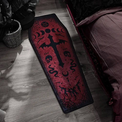 Witch Style Carpets for Living Room Halloween Bedroom Decor Vampire Carpet Dark Gothic Coffin Door Mat Original Design Thick Rug