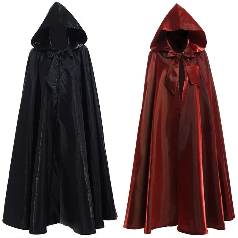 Witchcraft Vampire Robe Hooded Cloak Cosplay Satin Medieval Cloak With Hood Monk Costumes Medieval Cover Halloween Costume