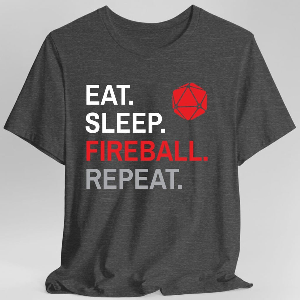 Wizard Class T-Shirt – 'Eat, Sleep, Fireball, Repeat'