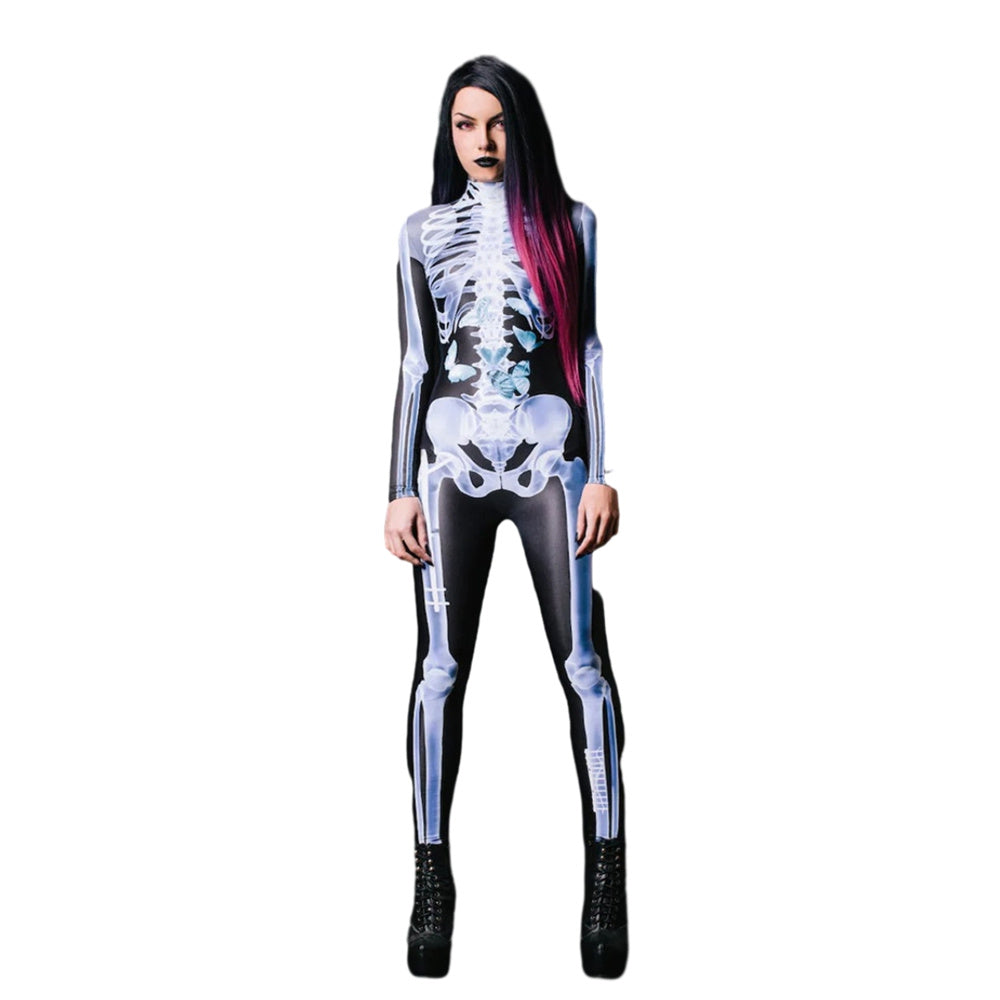 Women Bodycon Halloween 3D Skeleton Skull Bone Print Jumpsuit Playsuits