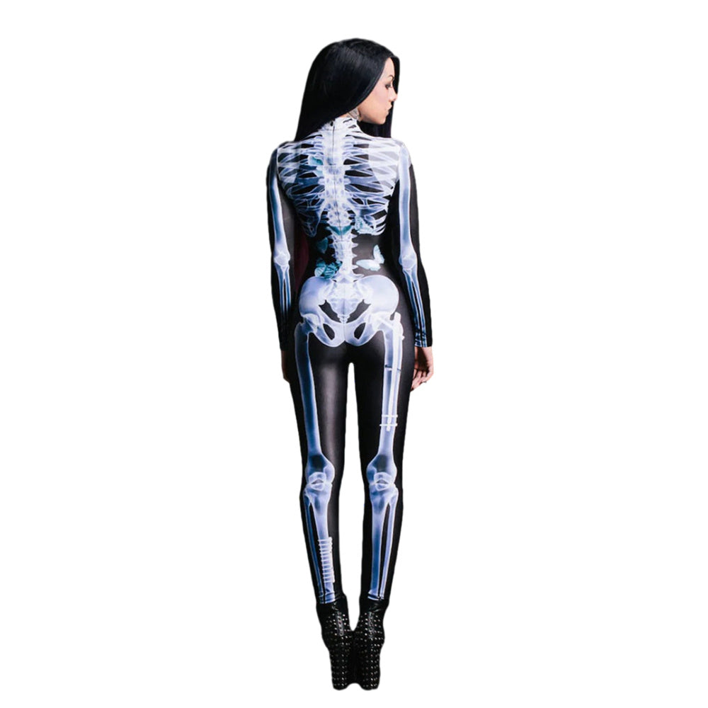 Women Bodycon Halloween 3D Skeleton Skull Bone Print Jumpsuit Playsuits