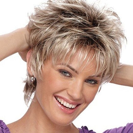 Women Fashion Short Haircut Shag Short Curly Ombre Wig with Cap Party Club