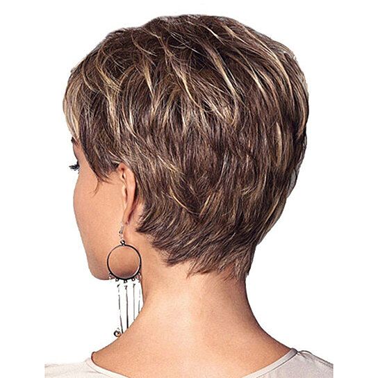 Women Fashion Short Haircut Shag Short Curly Ombre Wig with Cap Party Club