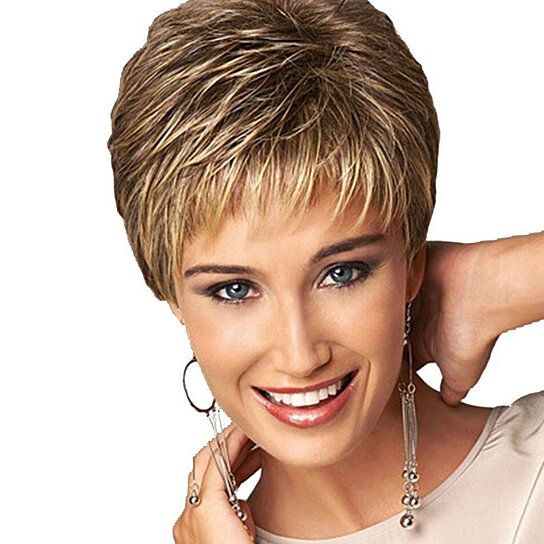 Women Fashion Short Haircut Shag Short Curly Ombre Wig with Cap Party Club