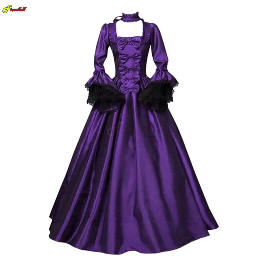 Women Medieval Palace Court Princess Dress Elegant Ball Gown Square Collar Lace  Renaissan Punk Halloween Cosplay Costume