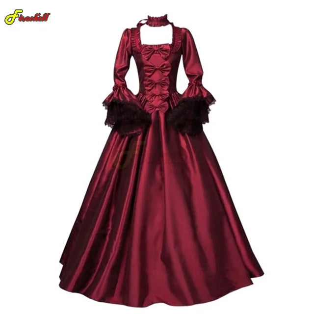 Women Medieval Palace Court Princess Dress Elegant Ball Gown Square Collar Lace  Renaissan Punk Halloween Cosplay Costume